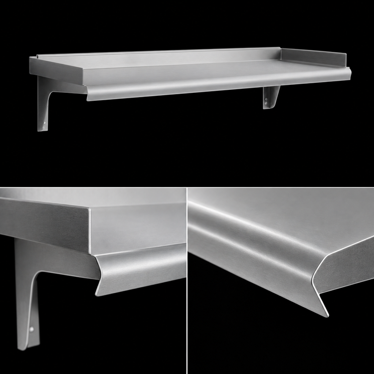 Product image #3 for Eagle Snap-n-Slide 60"W x 15"D Wall-Mounted 14/304 Stainless Steel Shelf with V Marine Front Edge