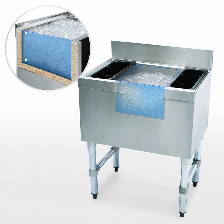 Product image #3 for Advance Tabco Special Value Series 30-Inch Wide Cocktail Unit Ice Bin, 12-Inch Deep Chest, 98 lb Capacity