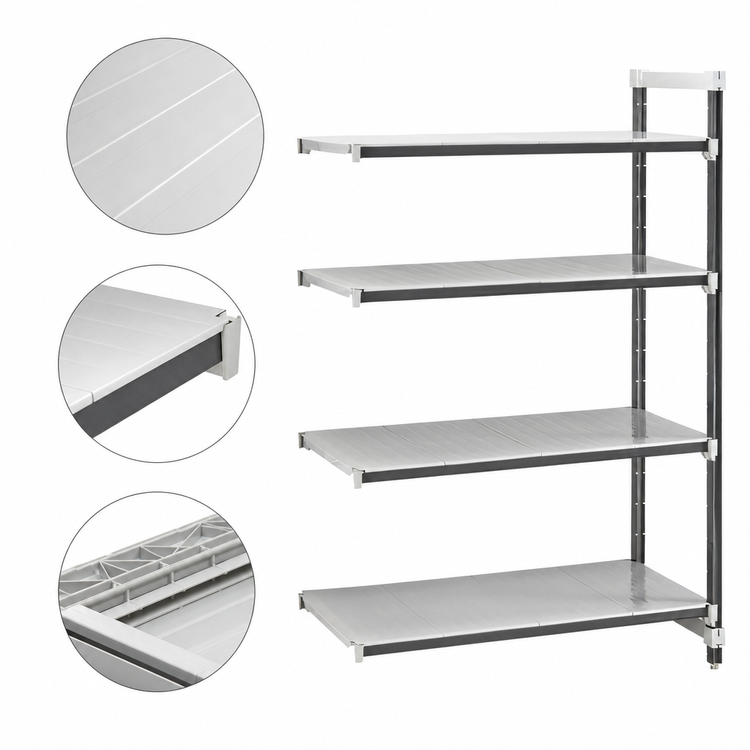 Product image #3 for Cambro Camshelving Elements XTRA 24 x 60 x 84 Inch Stationary Solid 4-Shelf Add-On Shelving Unit, Speckled Gray