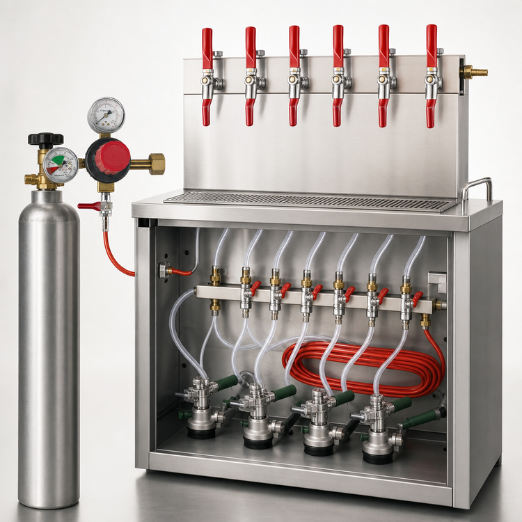 Product image #3 for 6-Faucet Nitro Beer Dispensing Kit with CO2 Regulator, Manifold, Lines, and Sankey Taps