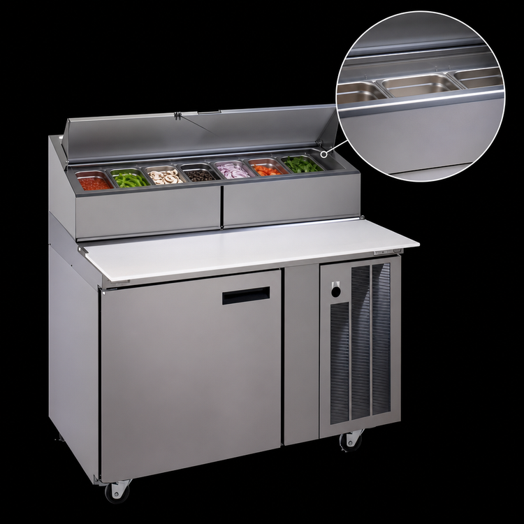 Product image #4 for Delfield LiquiTec 48-Inch Single-Section Refrigerated Pizza Prep Table with Raised Rails, 1 Door