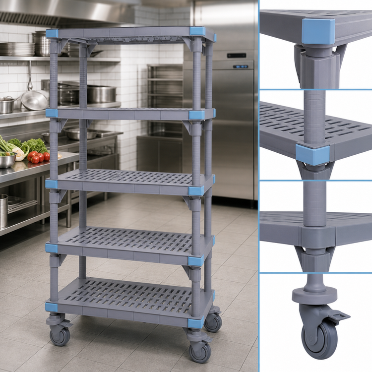 Product image #3 for Quantum Millenia Mobile Polymer Shelving Starter Unit, 54W x 18D x 86H, 5 Shelves, Gray