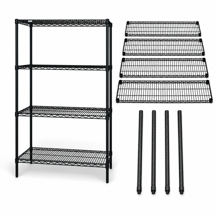 Product image #3 for Quantum Stationary Wire Shelving Starter Kit, 36" W x 14" D x 86" H, Black Epoxy Antimicrobial Finish