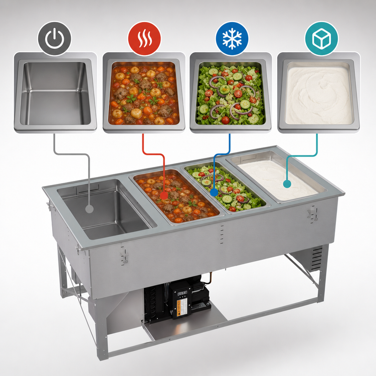 Product image #4 for Vollrath 3-Well Hot/Cold/Frozen Self-Contained Drop-In Food Well Unit, 120/208-240V