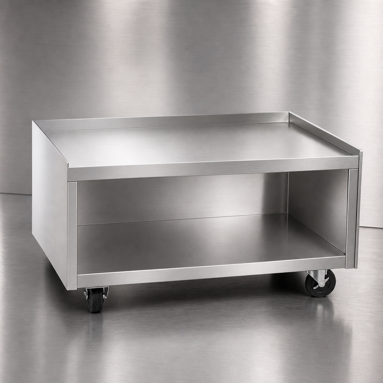 Product image #3 for La Rosa 38 Inch x 24 Inch Mobile Open Cabinet Base Equipment Stand, 304 Stainless Steel