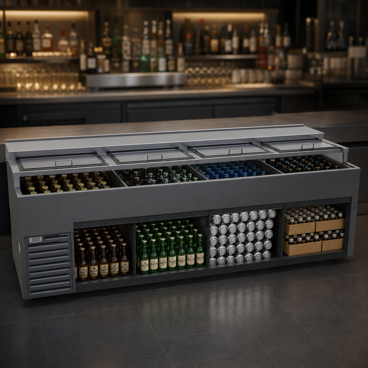 Product image #3 for Glastender ST96-B 96-Inch Flat Top Deep Well Bottle Cooler with 4 Locking Sliding Doors