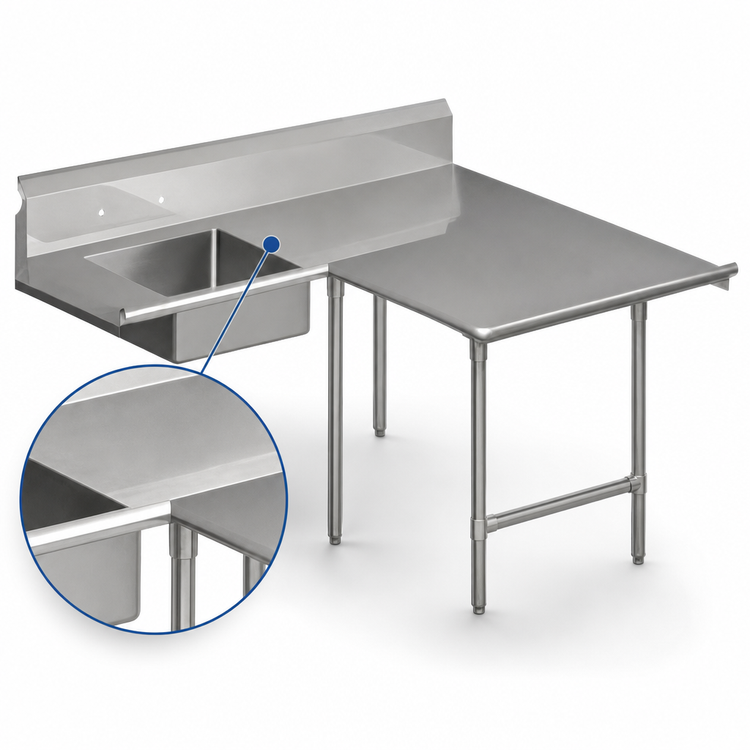 Product image #3 for John Boos Pro-Bowl L-Shaped Soiled Landing Dishtable with 20" x 20" x 8" Sink Bowl, 96" Corner-to-End, 70" Machine-to-Corner, Right-to-Left