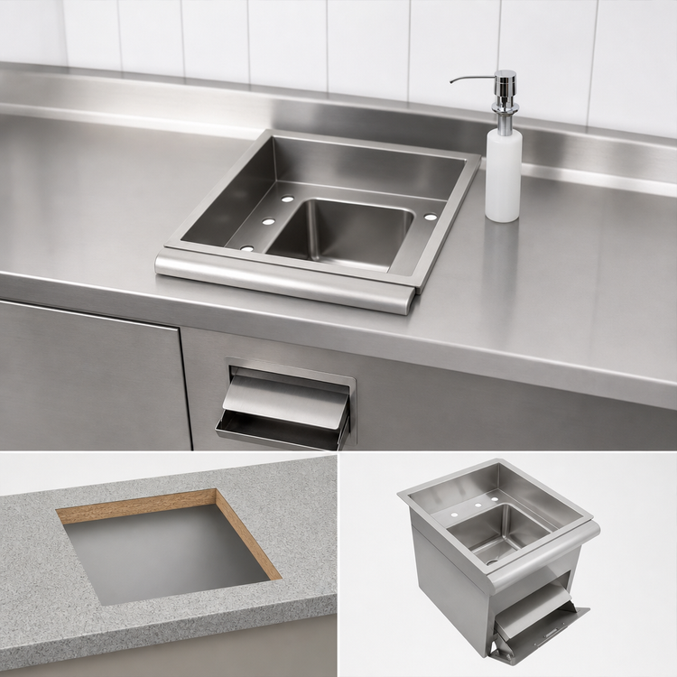 Product image #3 for John Boos Pro-Bowl Drop-In 1-Compartment Stainless Steel Sink with Integrated Towel Dispenser and Included Soap Dispenser