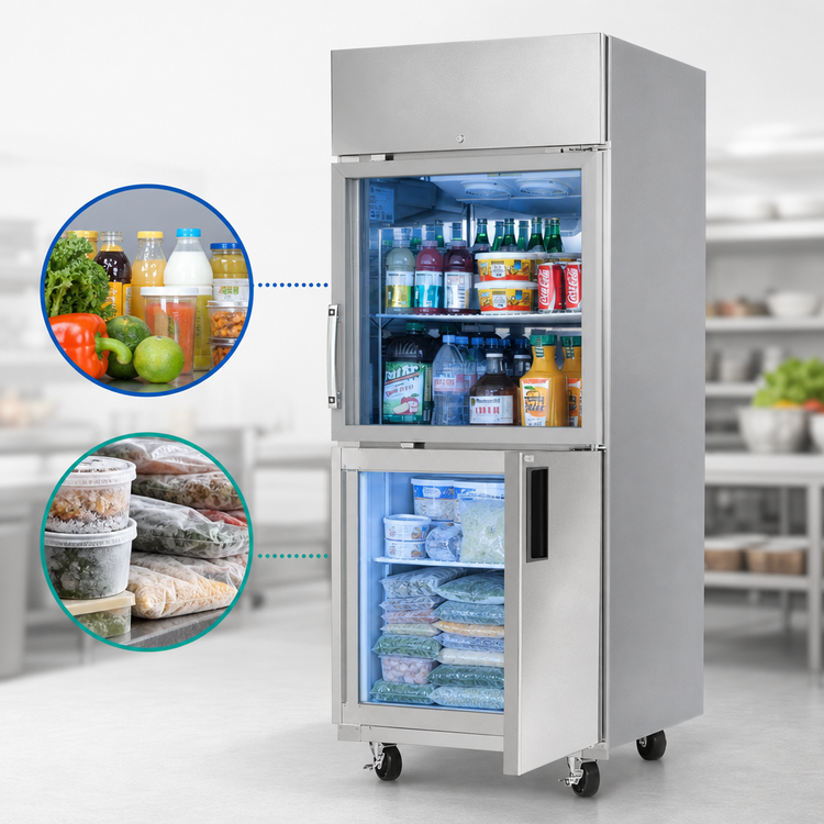 Product image #3 for Everest ES Series One-Section Dual Temperature Reach-In Refrigerator/Freezer Combo with Glass and Solid Half Doors