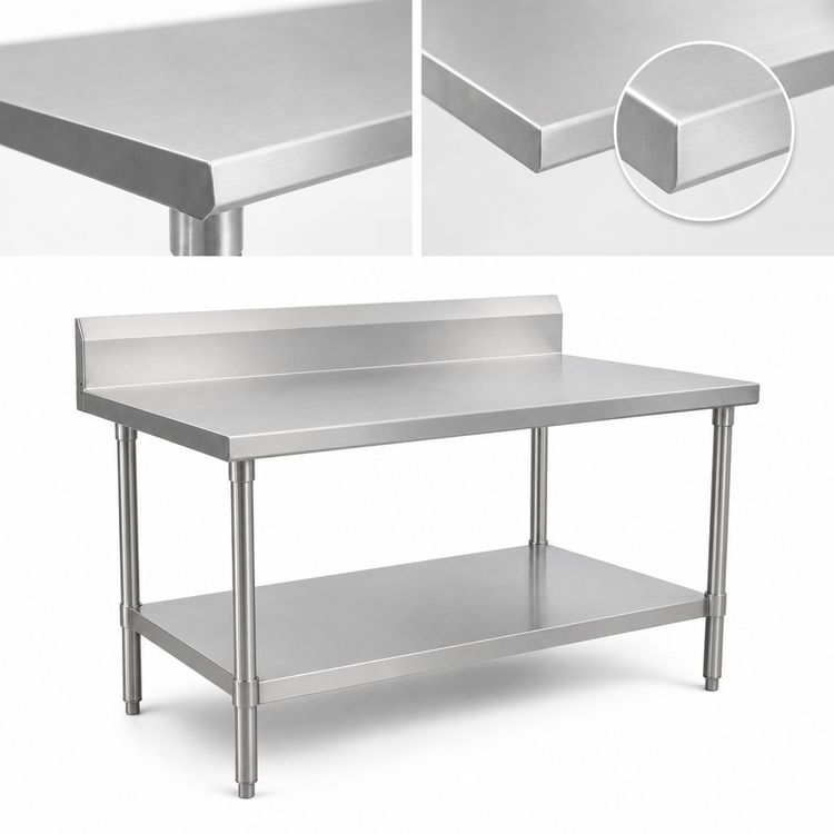 Product image #3 for John Boos Stallion 72-Inch x 24-Inch 16-Gauge Stainless Steel Top Work Table with 5-Inch Backsplash and Undershelf