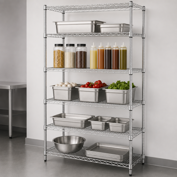 Product image #3 for Quantum 48"W x 36"D x 74"H Stationary Wire Shelving Starter Kit with 5 Shelves, 304 Stainless Steel
