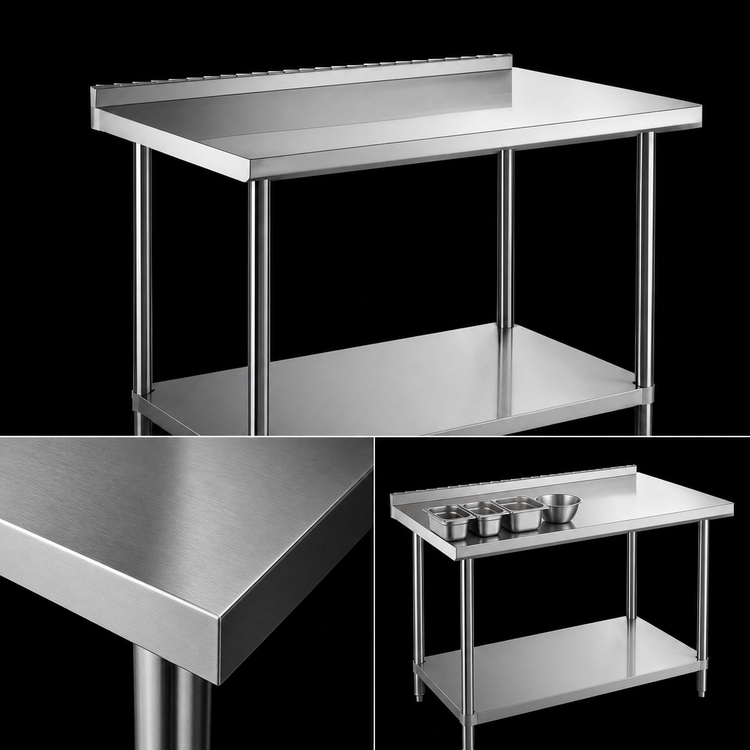 Product image #3 for 60 Inch x 18 Inch Stainless Steel Worktable with 2 Inch Backsplash and Undershelf