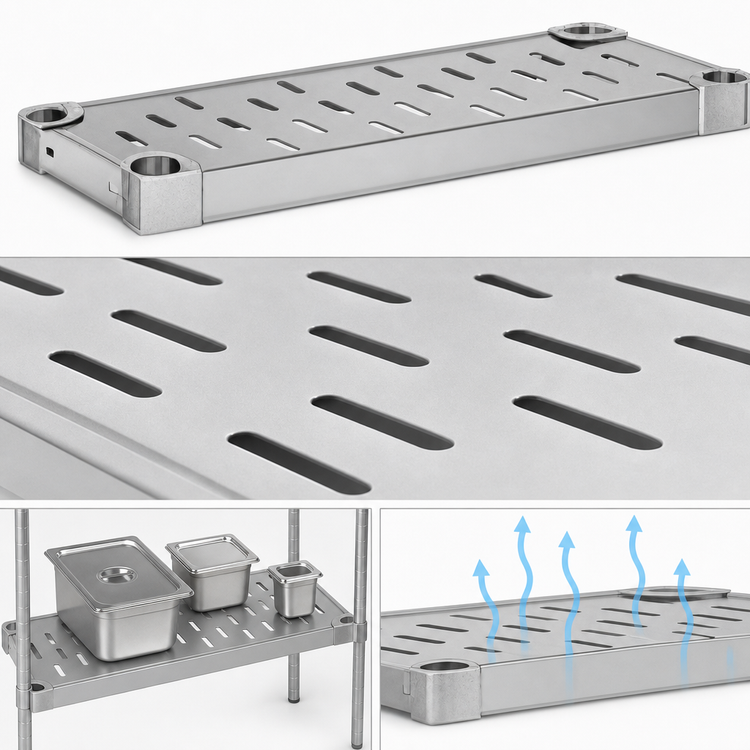 Product image #4 for Quik-Set 60" x 24" Louvered Solid Shelf, 14 Gauge Galvanized Steel, Gray Epoxy Finish