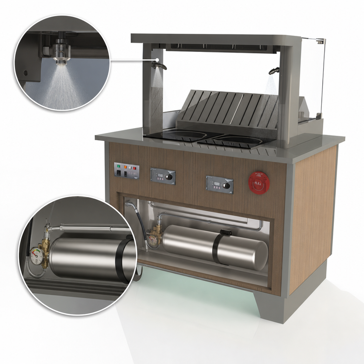 Product image #4 for Vollrath V-Class Custom Downdraft Vent System with 22-Inch Tempered Curved Breathguard and ANSUL R-102 Fire Suppression