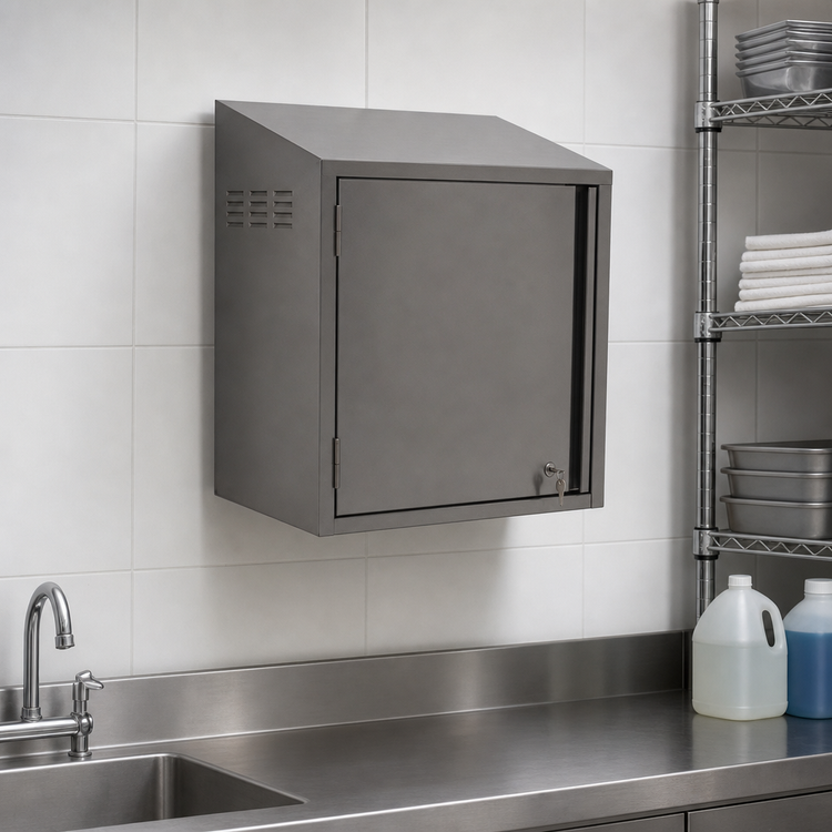 Product image #3 for Wall-Mounted Stainless Steel Chemical Storage Cabinet with Sloped Top, 24 x 15 x 28 Inches