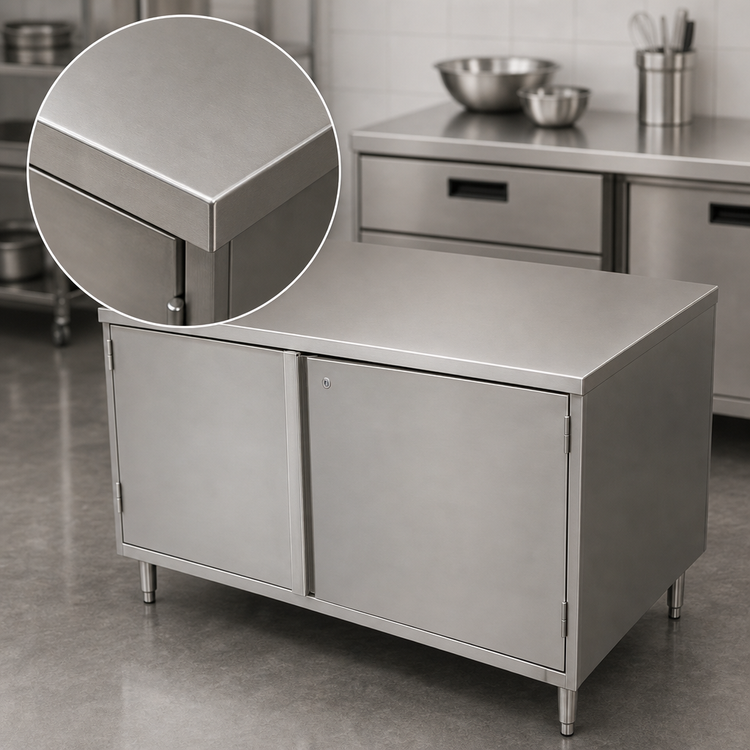 Product image #3 for BK Resources Stainless Steel Chef Table Cabinet Base with Locking Hinged Doors, 72-Inch x 36-Inch