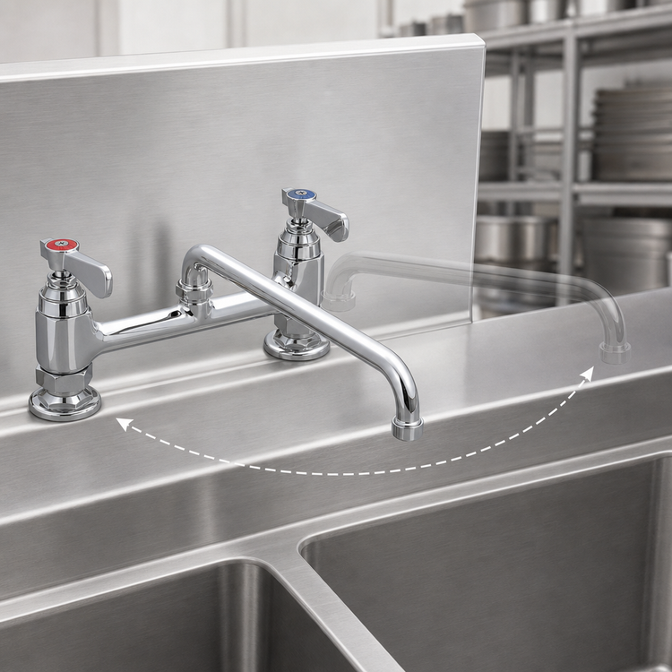 Product image #3 for BK Resources OptiFlow Heavy Duty Deck Mount Manual Faucet with 14-Inch Swing Spout, 8-Inch Centers