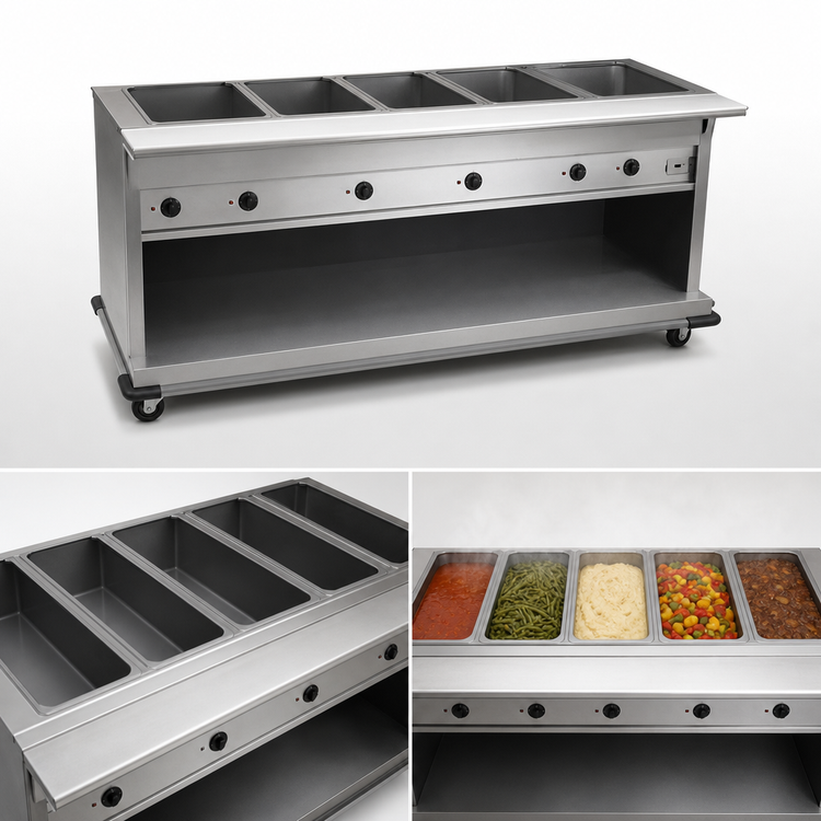 Product image #3 for Spec-Master PHT5CB-208 Portable Electric Hot Food Table with (5) Wet/Dry Wells, 81-3/4"W