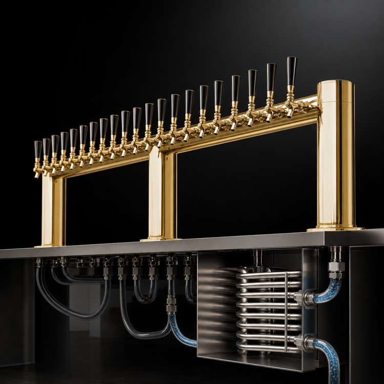 Product image #3 for Metropolis M 24-Faucet Countertop Glycol-Cooled Draft Beer Tower, PVD Brass Finish