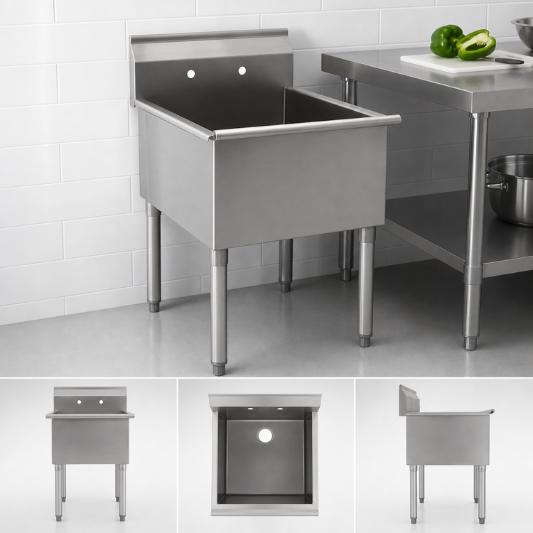 Product image #3 for One-Compartment Utility Sink, 18 x 18 x 13-3/8 Inch Bowl, 19-3/8 x 22 Inch Top, 430 Stainless Steel