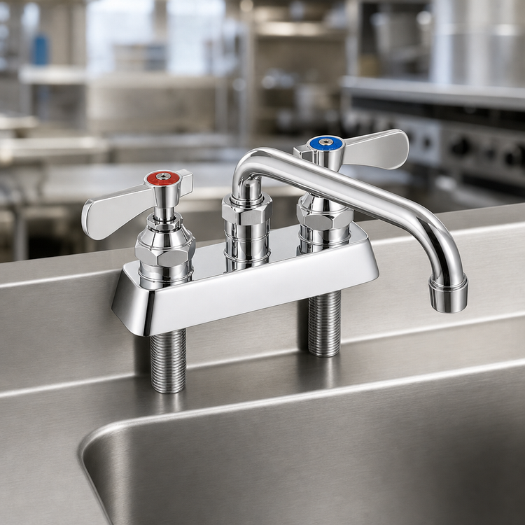 Product image #3 for BK Resources OptiFlow Heavy Duty Lead-Free Deck Mount Faucet with 4-Inch Centers and 14-Inch Swing Spout