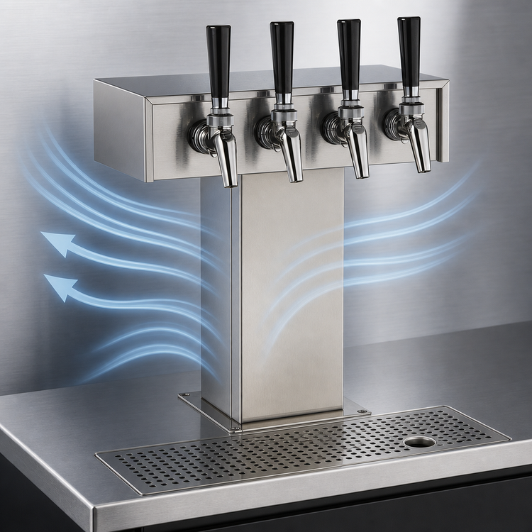 Product image #3 for Perlick Standard Height Air-Cooled 4-Faucet Tee Beer Tower, Polished Chrome