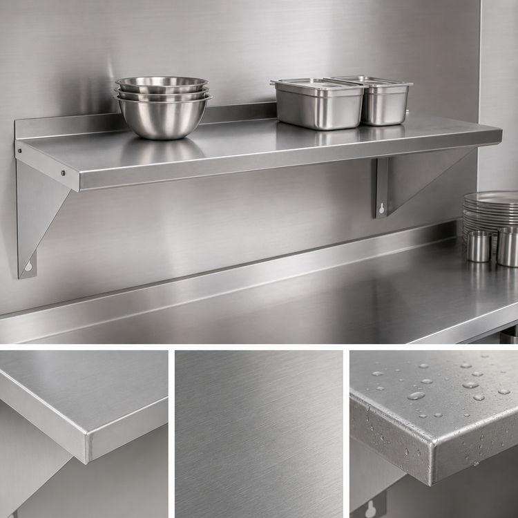Product image #3 for BK Resources 60-Inch x 12-Inch Wall-Mounted Economy T-430 Stainless Steel Shelf