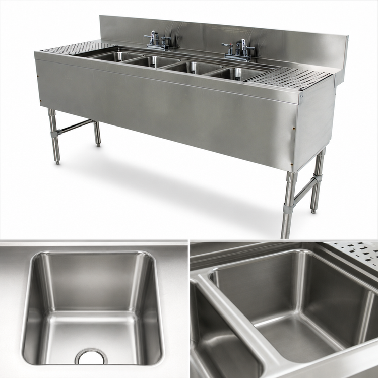 Product image #3 for Advance Tabco Prestige Signature Series 4-Compartment Underbar Sink Unit with Dual Drainboards, 72-Inch Stainless Steel
