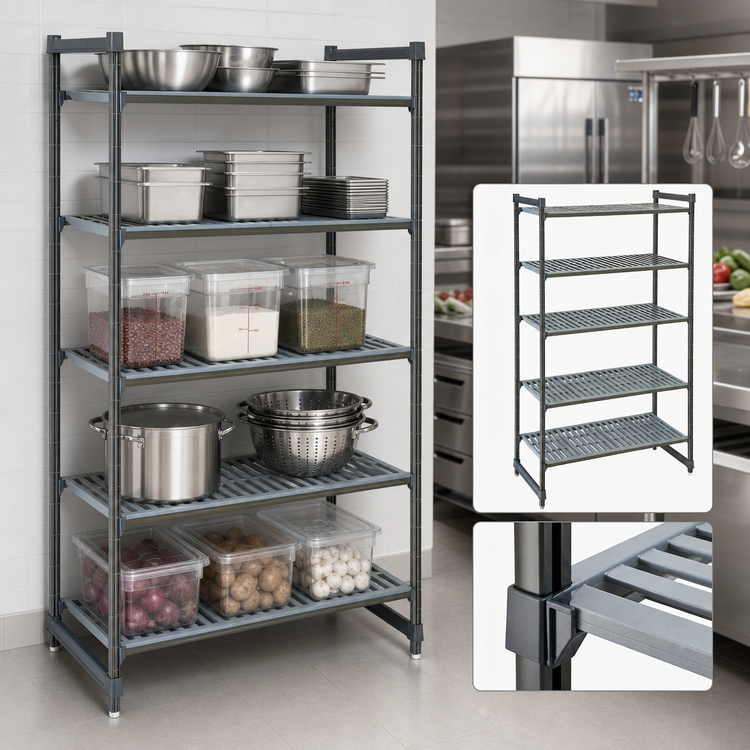Product image #3 for Cambro Camshelving Basics Plus 5-Tier Stationary Starter Shelving Unit, 21 x 42 x 72 Inches, Brushed Graphite