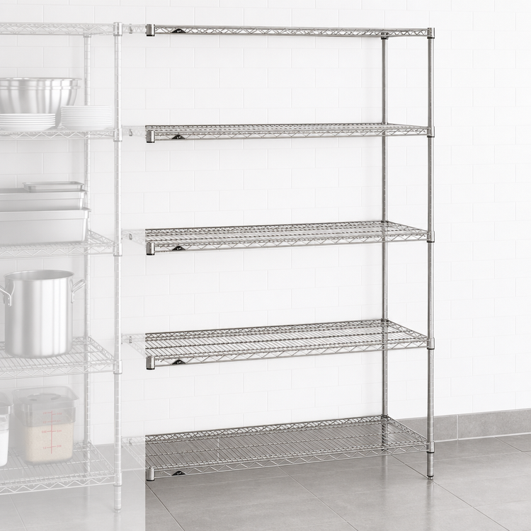 Product image #3 for Metro Super Erecta Add-On Wire Shelving Unit, 42W x 24D x 74H, 5 Shelves, Brite Finish