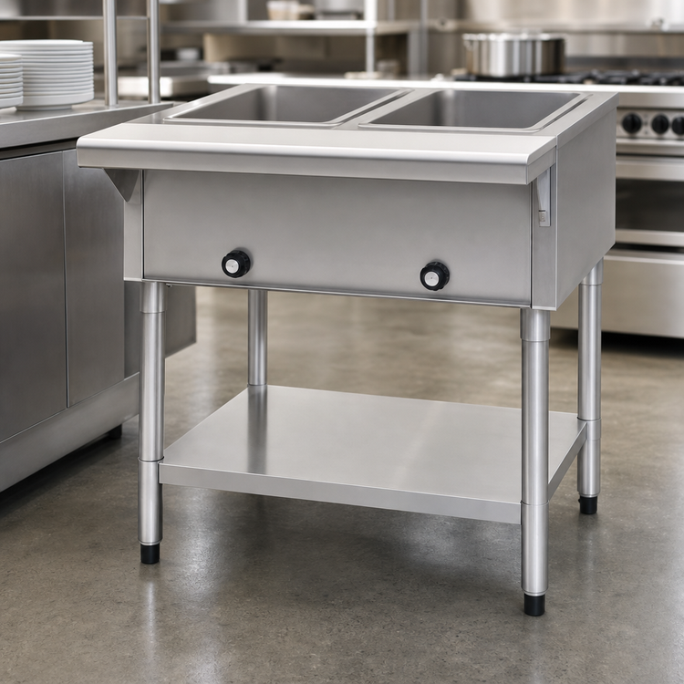 Product image #3 for Electric Stationary Hot Food Table with Open Base, 2 Dry Wells, 33-Inch Wide, Stainless Steel, 240V