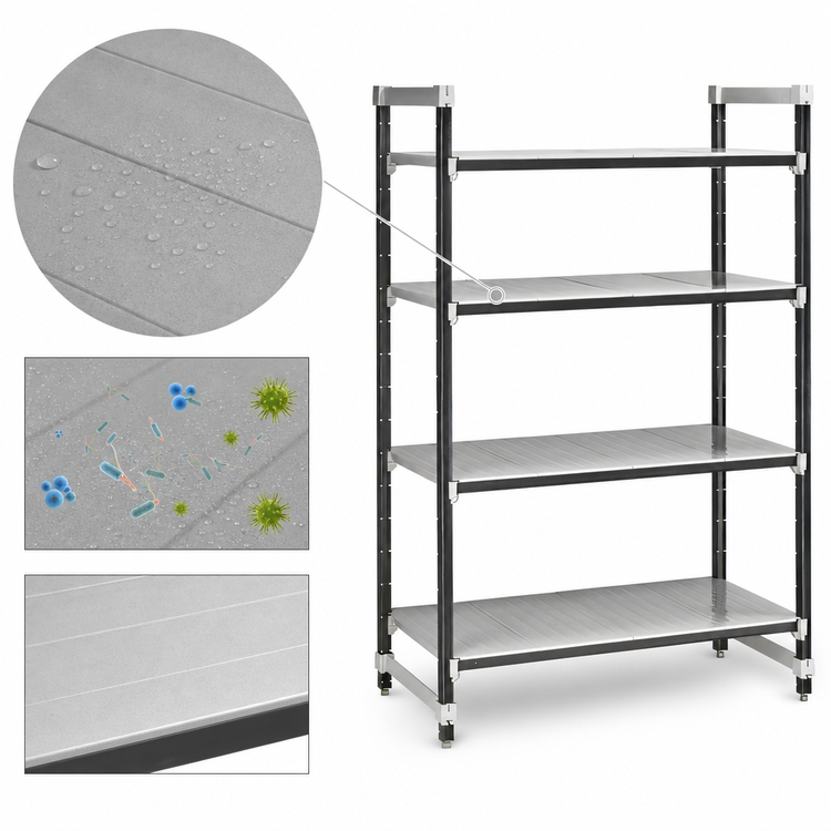 Product image #3 for Cambro Camshelving Elements XTRA 4-Tier Solid Stationary Starter Unit, 24 x 24 x 64 Inches, Speckled Gray