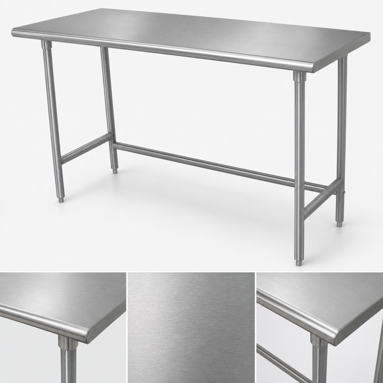Product image #3 for Advance Tabco 12-Foot x 24-Inch 16-Gauge 430 Stainless Steel Flat Top Work Table with Open Base