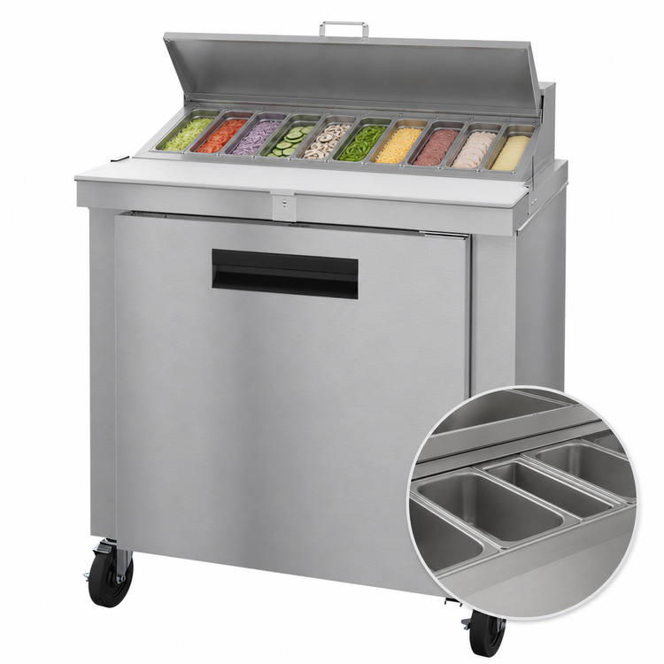 Product image #3 for Hoshizaki Steelheart 36-Inch Sandwich Top Refrigerator Prep Table with 10-Pan Rail and Solid Door