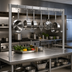 Thumbnail image #3 for Table-Mounted Single-Bar Stainless Steel Pot Rack with 11 Double Hooks, 127-1/4 Inch x 1-5/8 Inch x 48 Inch