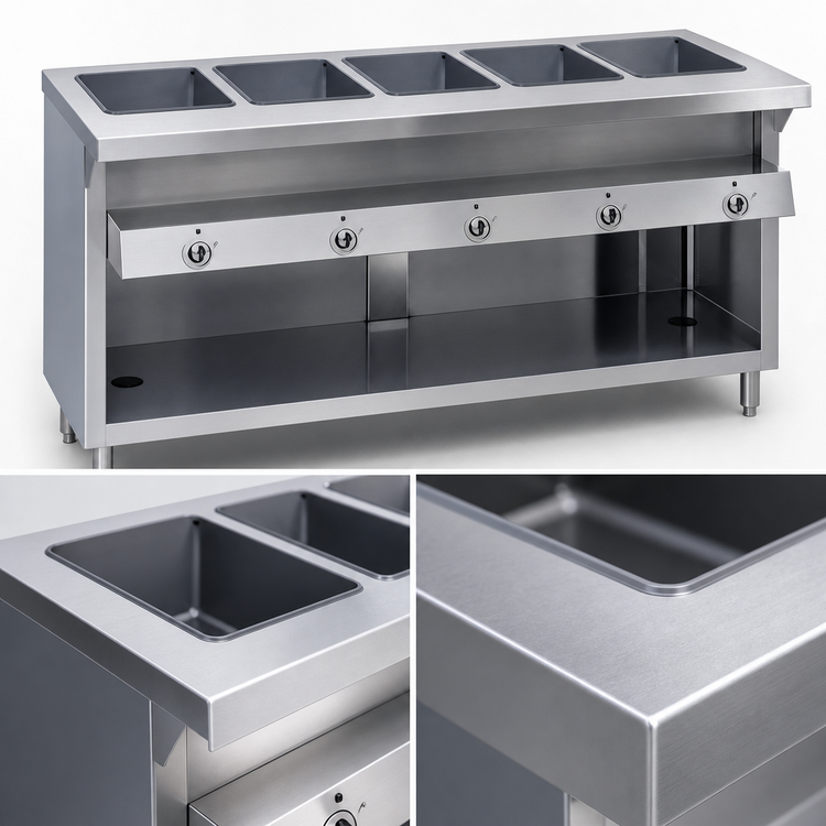 Product image #3 for Thurmaduke G-5-DLPG 5-Well Deluxe Propane Gas Hot Food Steam Table with Painted Steel Body