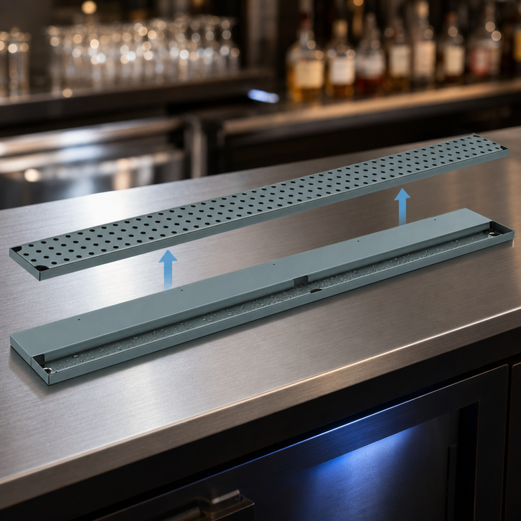 Product image #3 for Advance Tabco 30-Inch x 8-Inch Underbar Bar Drink Rail with Removable Perforated Grate
