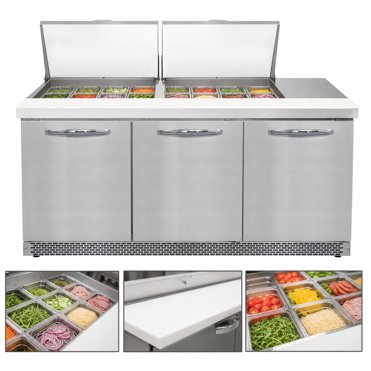 Product image #3 for Continental Refrigerator D72N24M-FB Designer Line Mighty Top 72" Three-Section Sandwich Prep Unit