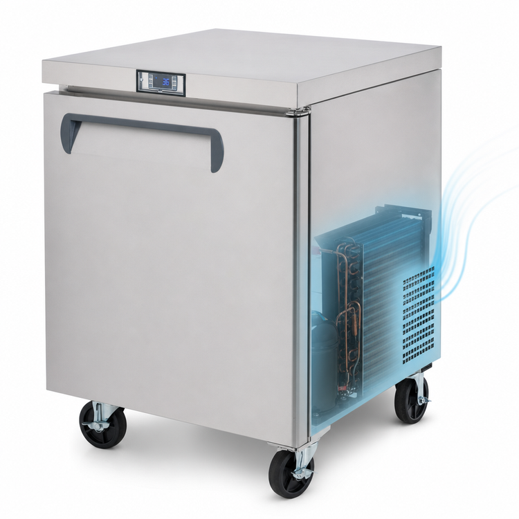 Product image #3 for Migali Competitor Series Undercounter Reach-In Refrigerator, 1 Section, 27.5 In. W, 6.5 Cu. Ft., Solid Door, Rear-Mount Self-Contained
