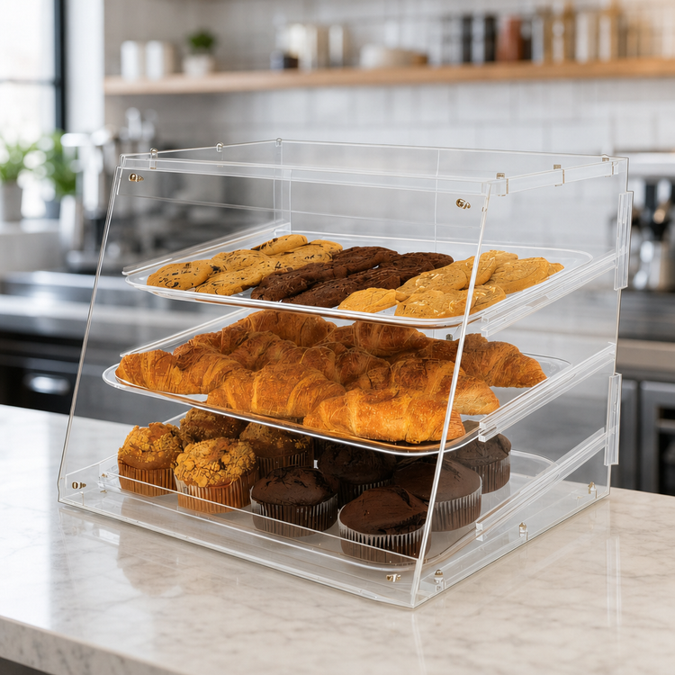 Product image #3 for Omcan Countertop Slant-Front Clear Acrylic Pastry Display Case with 3 Removable Trays