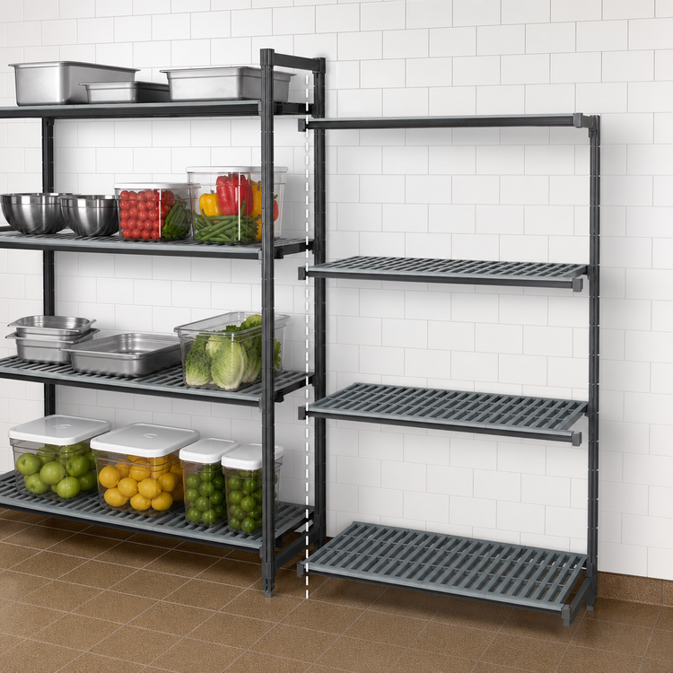 Product image #3 for Cambro Camshelving Basics Plus 4-Tier Add-On Polymer Shelving Unit, 30 x 18 x 64 Inches, Vented, Brushed Graphite