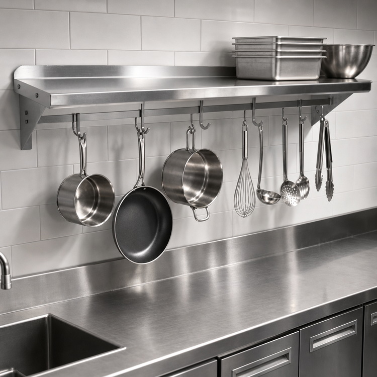 Product image #3 for John Boos Stallion 120-Inch x 16-Inch Wall-Mount Stainless Steel Pot Rack Shelf, 14-Gauge