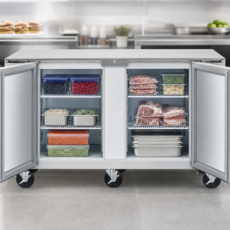 Product image #3 for Dealer's Choice 60-Inch Two-Section Undercounter Reach-In Freezer with Solid Doors