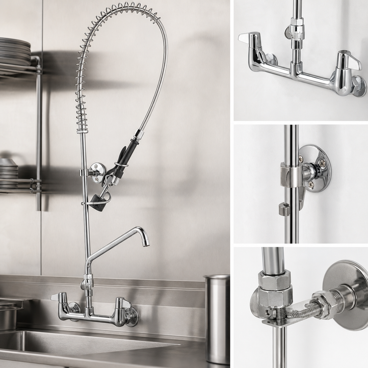 Product image #3 for equip 8-Inch Wall-Mount Low-Flow Pre-Rinse Unit with 14-Inch Swing Nozzle Add-On Faucet