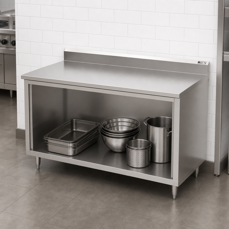 Product image #3 for John Boos Underbar Stainless Steel Cabinet Base Work Table with Open Front and 5-Inch Backsplash, 72 x 36 Inches