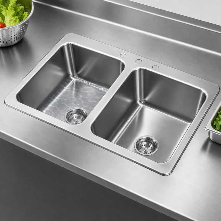 Product image #3 for Advance Tabco Smart Series™ 33-1/2" x 21" 2-Compartment Drop-In Sink, 304 Stainless Steel, 7-1/2" Deep Bowls