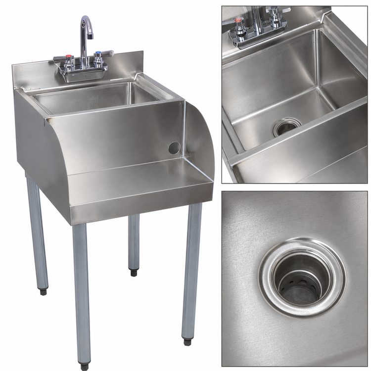 Product image #3 for BK Resources 18-Inch Freestanding Stainless Steel Underbar Blender Station with Dump Sink and Faucet