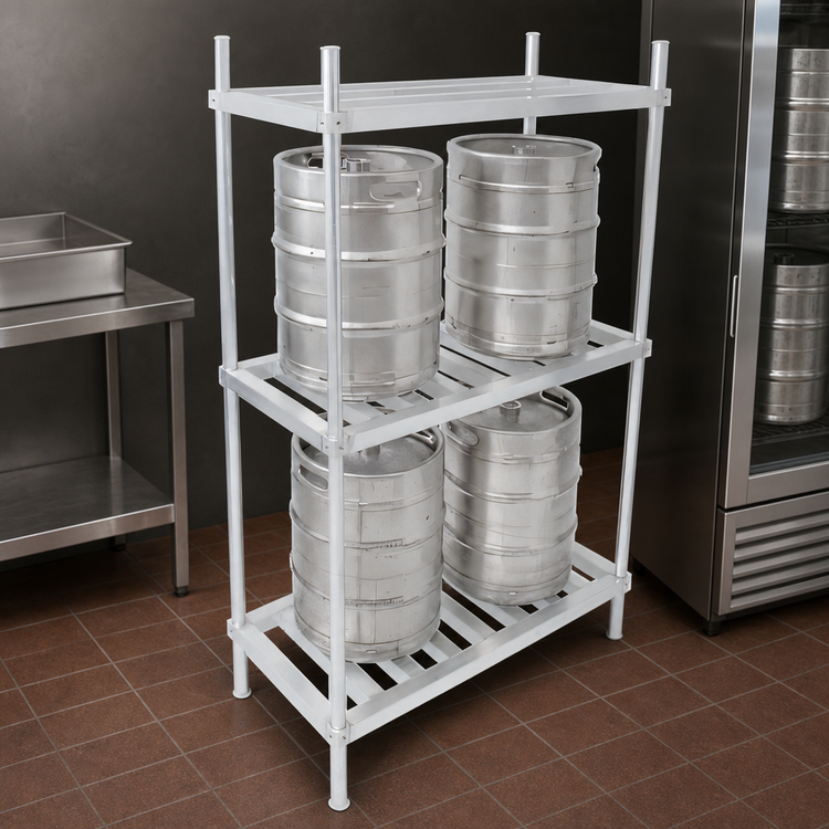 Product image #3 for John Boos 60-Inch Aluminum Keg Rack with 3 Shelves, 6-Keg Capacity