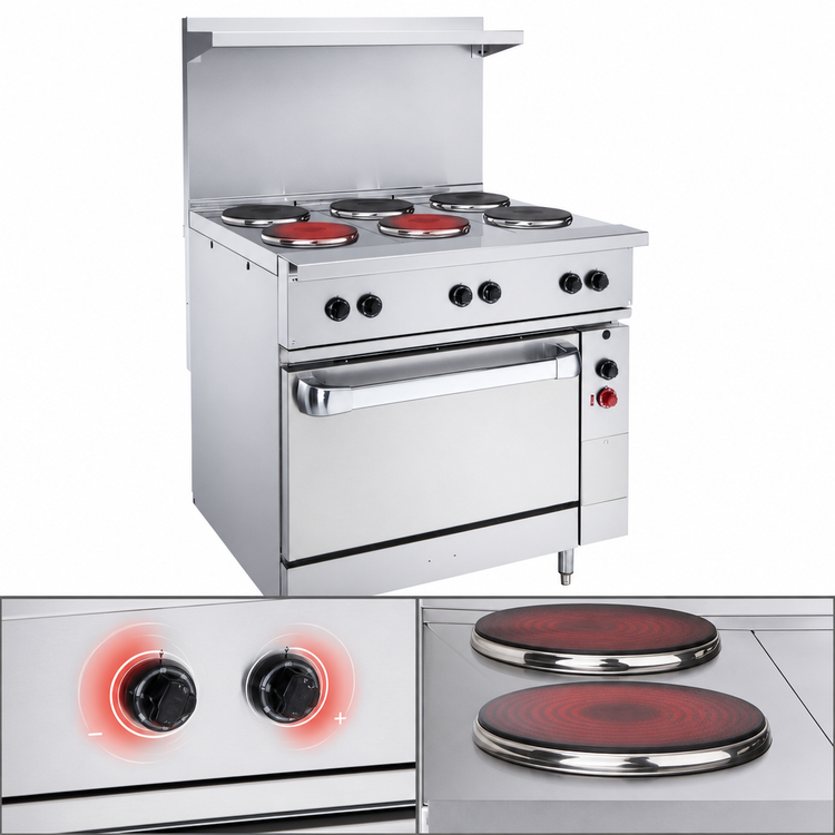 Product image #4 for Vulcan 36-Inch Electric Restaurant Range with 2 French Plates, 2 Hot Tops and Standard Oversized Oven, 240V