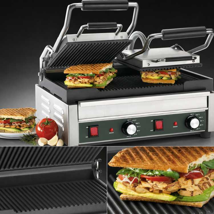 Product image #3 for Waring Panini Ottimo™ Double Panini Grill with Ribbed Cast-Iron Plates, 17 x 9.25-Inch Cooking Surface, 240V